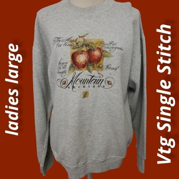 Vintage 90s Single Stitch Sweatshirt Apples Fall Large VGUC - Picture 1 of 10